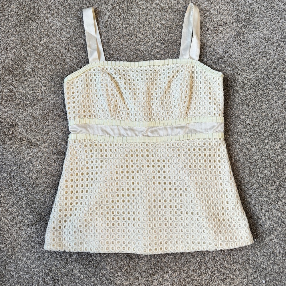 Lilly Pulitzer Cream Light Yellow Eyelet Tank with Satin Trim